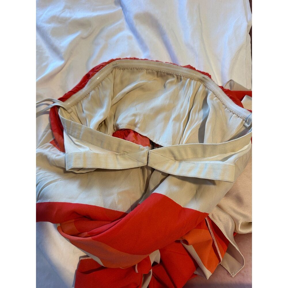 Alice + Olivia Silk Strapless Maxi Dress Orange White Stripe Draped Women's 4 - Picture 11 of 13